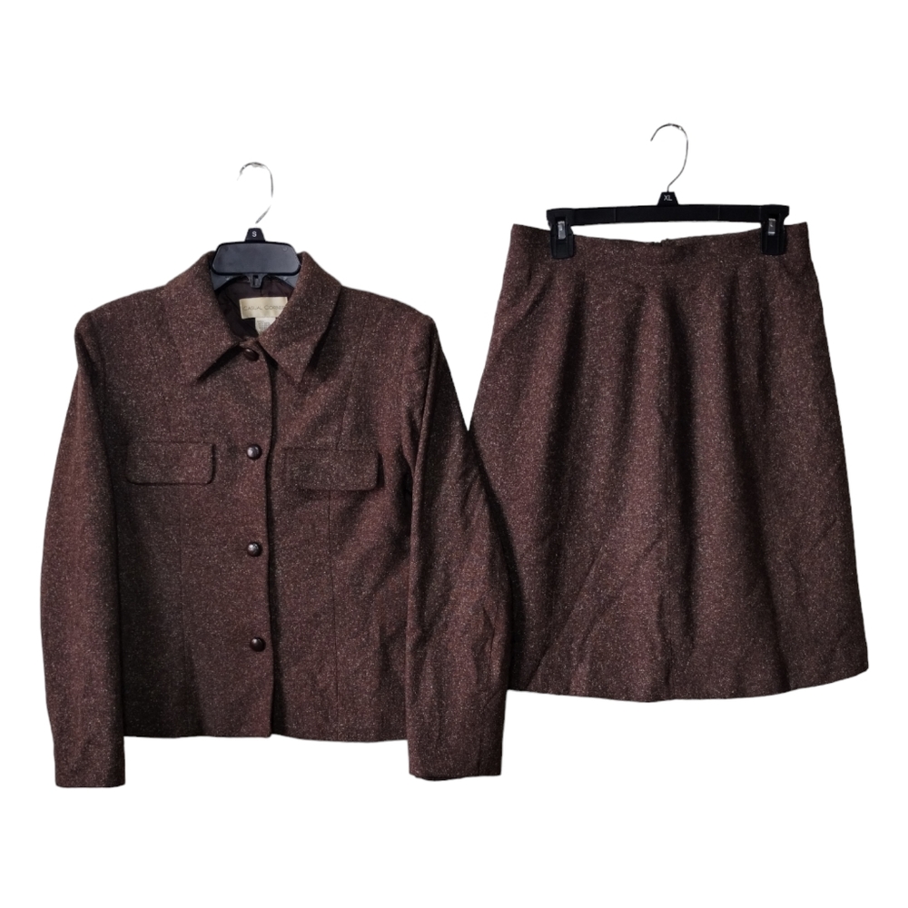 Casual Corner Women's Brown Speckled Wool/Silk 2-Piece Skirt Suit